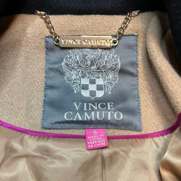 Vince Camuto Camel Wool Coat L NWT | Chain Detail Stand Collar Overcoat - Picture 7 of 10